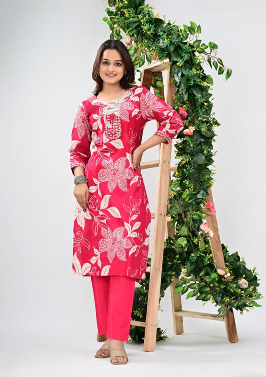 cotton 60-60 fabric Kurti with embroidery and pant